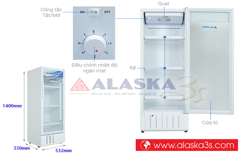 Kích thước tủ mát Alaska LC-333H