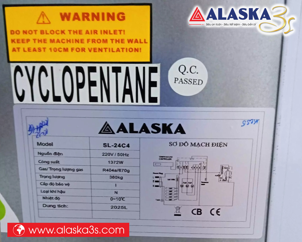 Thông số kỹ thuật tủ mát Alaska SL-4C4