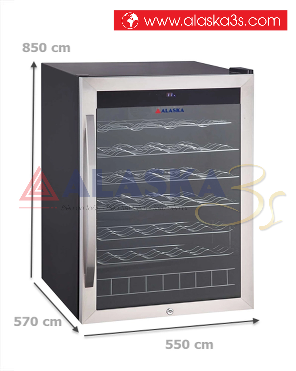 Kích thước tủ ướp rượu vang Alaska JC-48