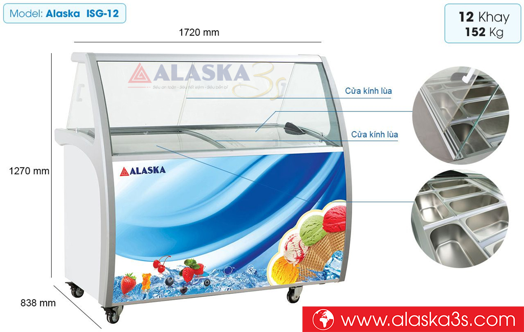 Kích thước tủ kem ISG-12