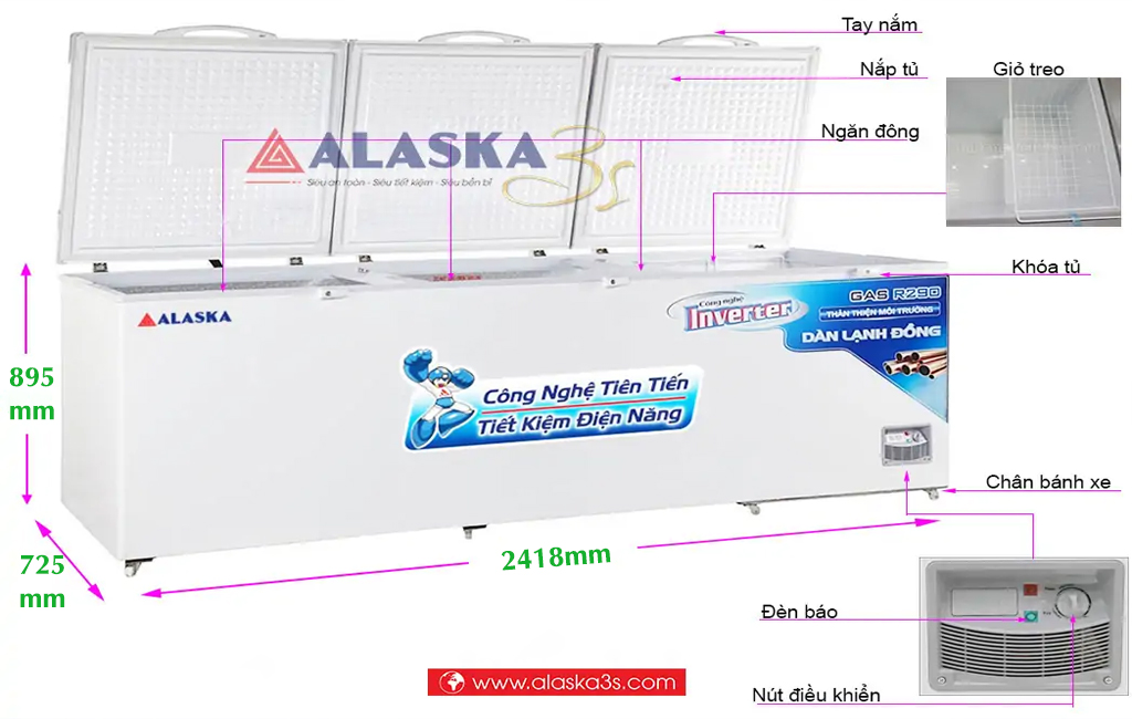 Kích thước tủ đông Alaska Inverter HB-1100CI
