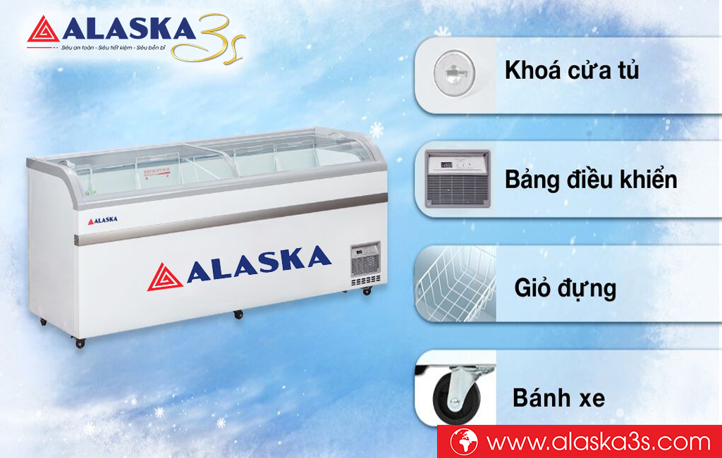 Tiện ích đi kèm tủ đông Alaska KC-550 mặt kính cong