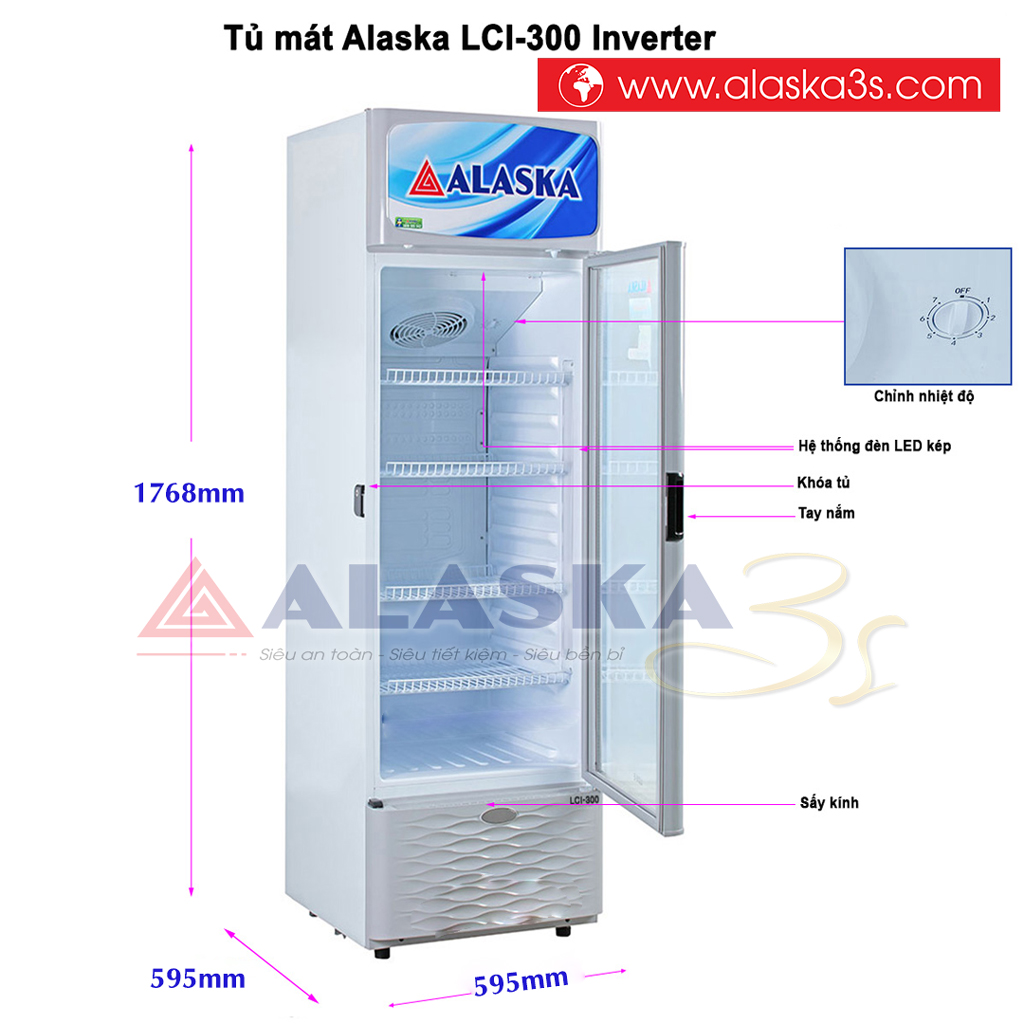Kích thước tủ mát Alaska LCI-300
