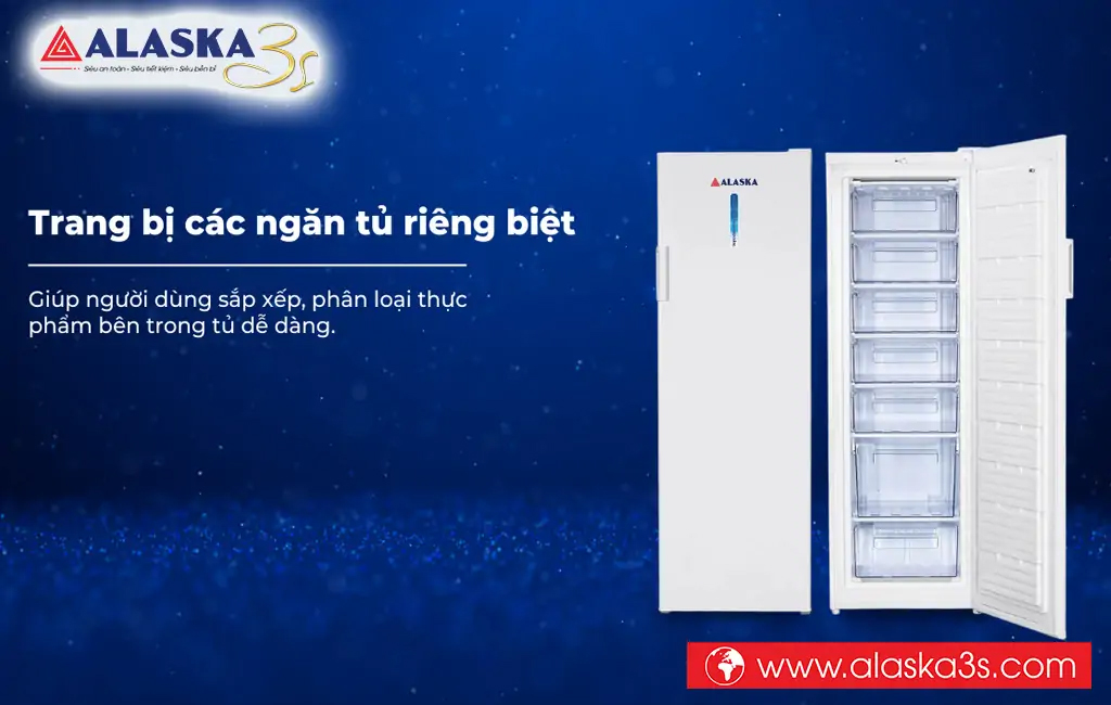 Tủ đông đứng Alaska IF-250 trang bị các ngăn riêng biệt