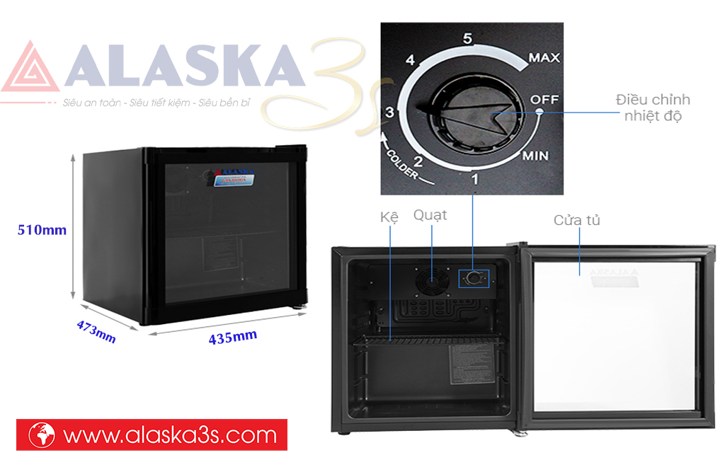 Kích thước tủ mát Alaska LC-50D