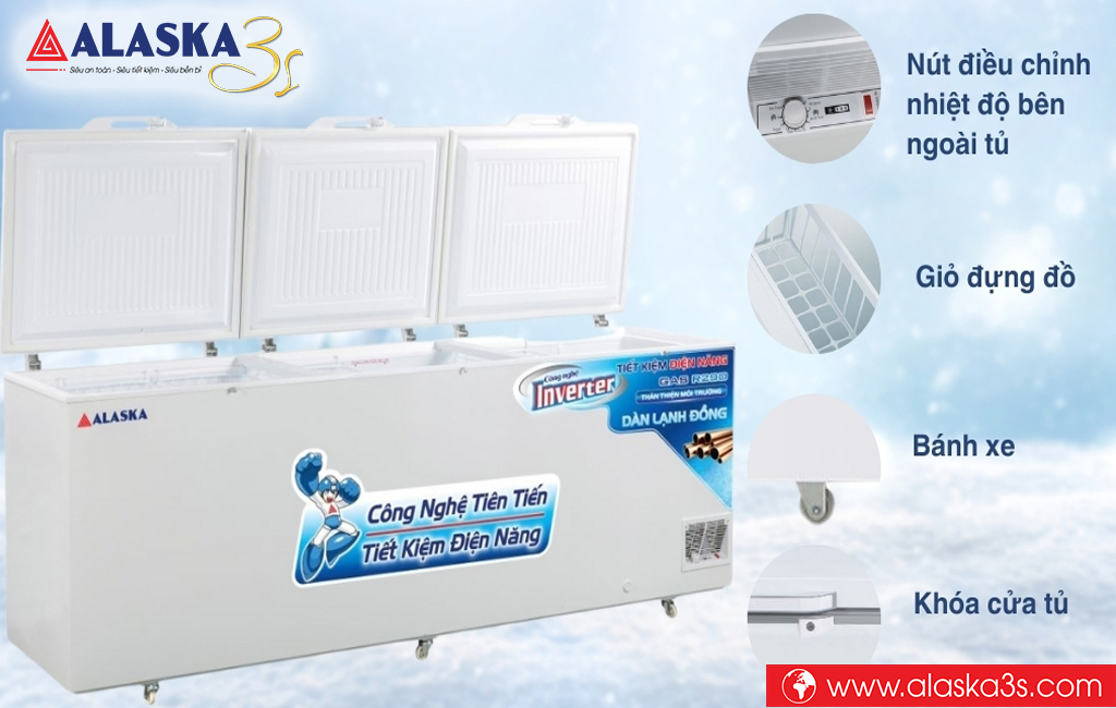 Tủ đông 1 ngăn 3 cánh Alaska cùng các tính năng tiện ích, an toàn