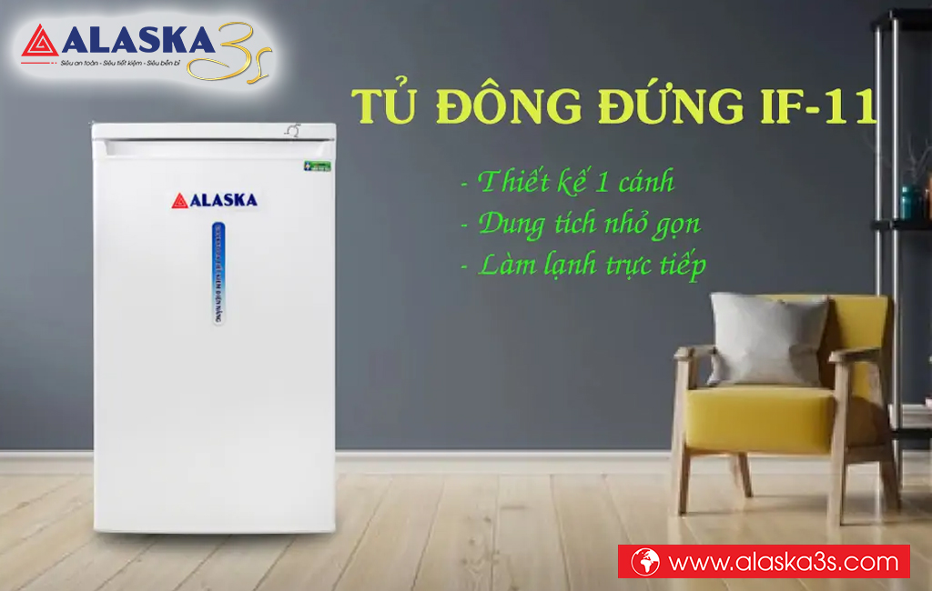 Tủ đông đứng Alaska IF-11 thiết kế nhỏ gọn có hộc chứa riêng biệt
