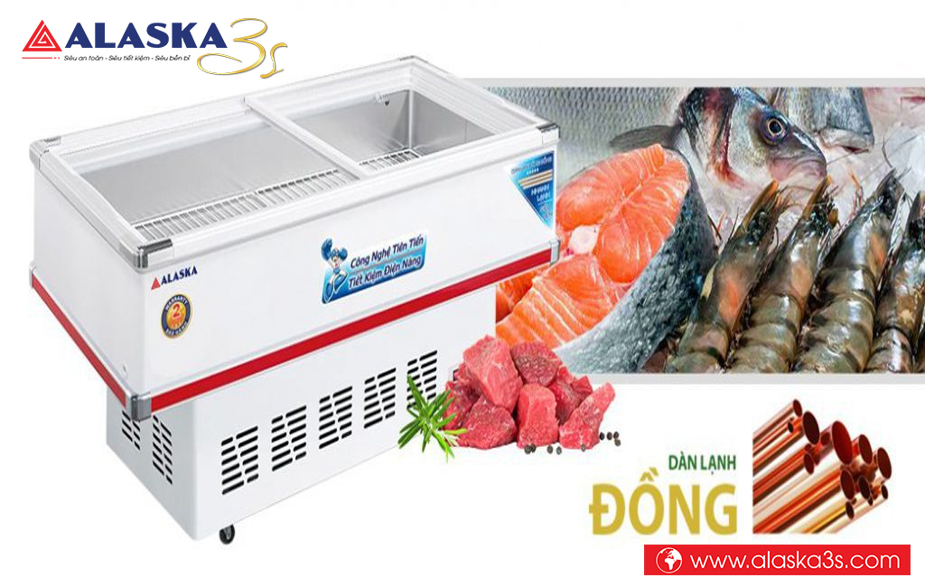 Tủ đông nắp kính phẳng Alaska dàn lạnh ống Đồng