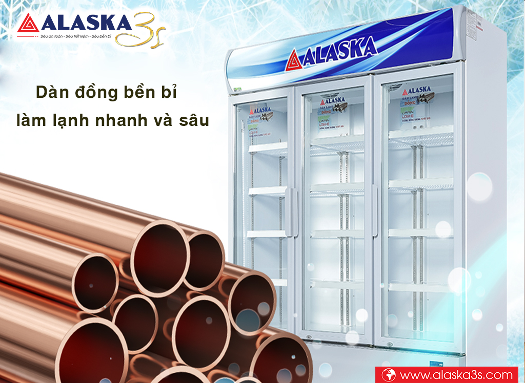 Tủ mát 3 cánh Alaska dàn đồng bền bỉ