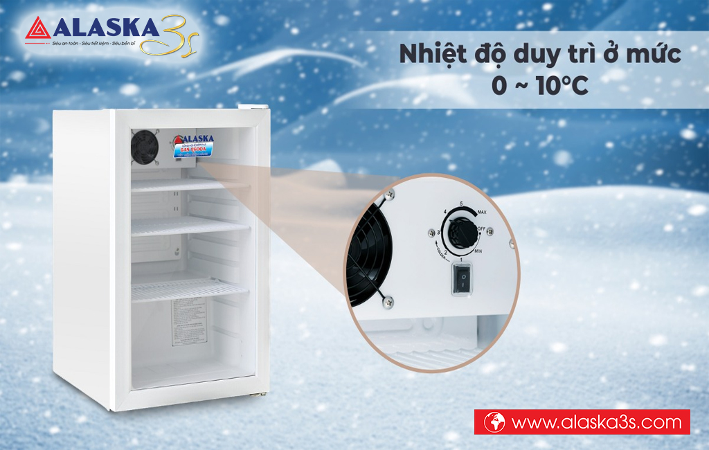 Tủ mát mini Alaska nhiệt độ duy trì ổn định 0°C đến 10°C