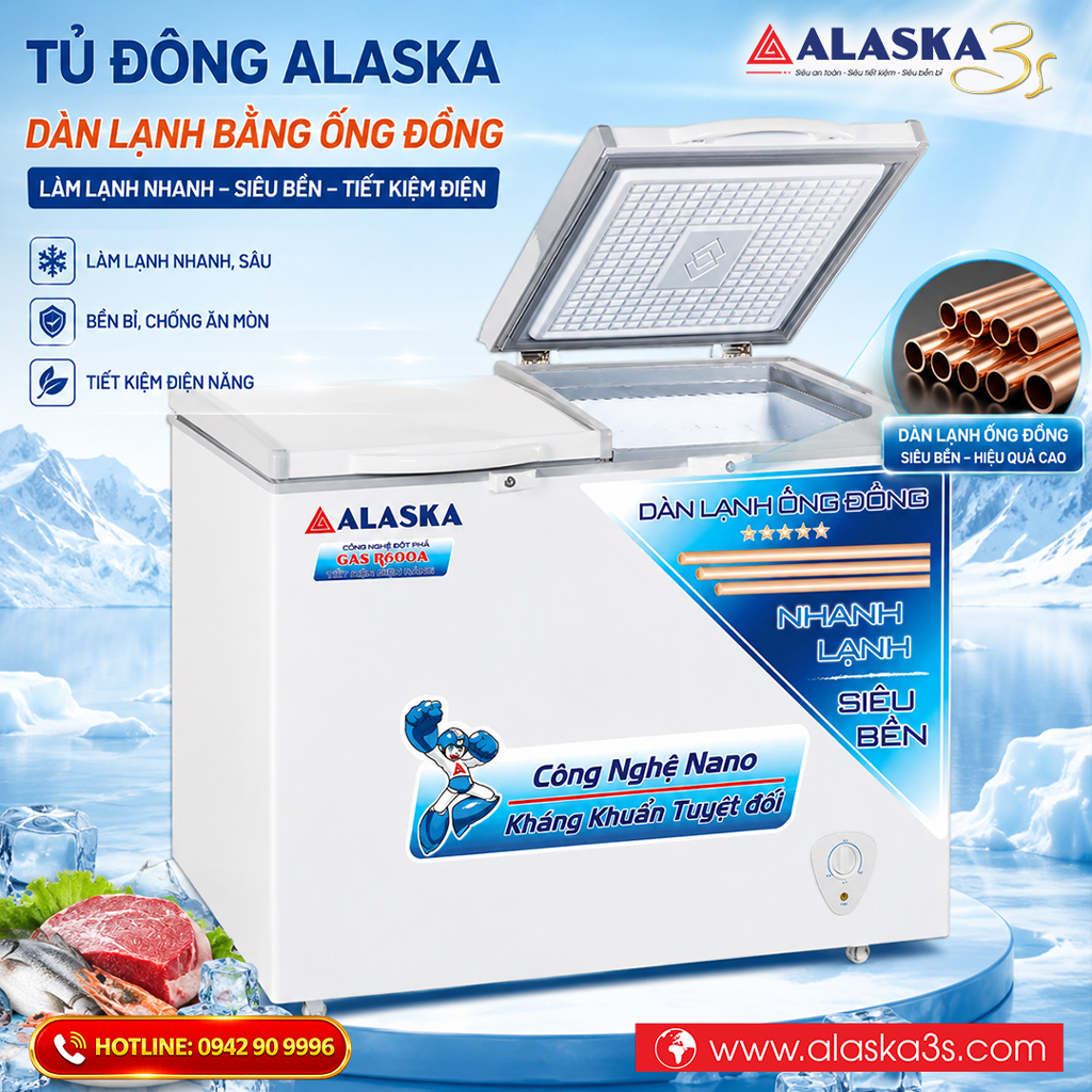 Tủ đông Alaska dàn lạnh ống đồng bền bỉ