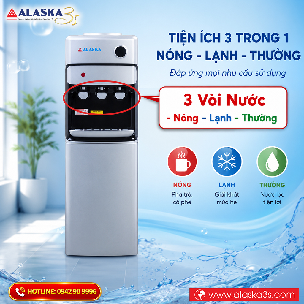Cây nước Alaska 3 vòi nóng lạnh thường tiện lợi